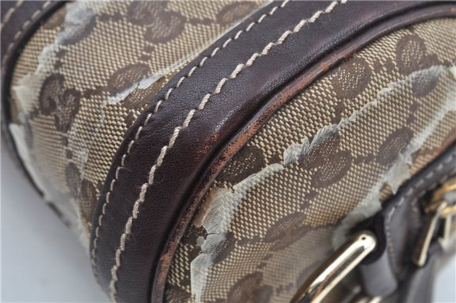 Authentic GUCCI GG Crystal Ribbon Hand Boston Bag PVC Leather 181485 Brown J9623