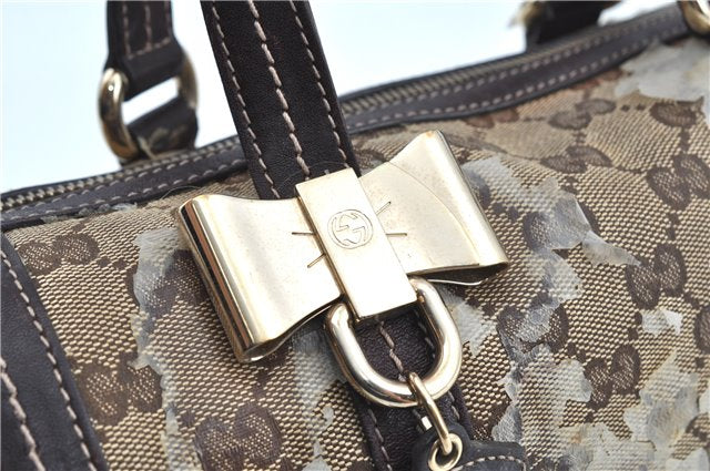 Authentic GUCCI GG Crystal Ribbon Hand Boston Bag PVC Leather 181485 Brown J9623