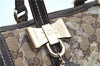 Authentic GUCCI GG Crystal Ribbon Hand Boston Bag PVC Leather 181485 Brown J9623