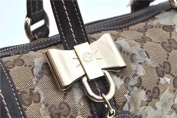 Authentic GUCCI GG Crystal Ribbon Hand Boston Bag PVC Leather 181485 Brown J9623