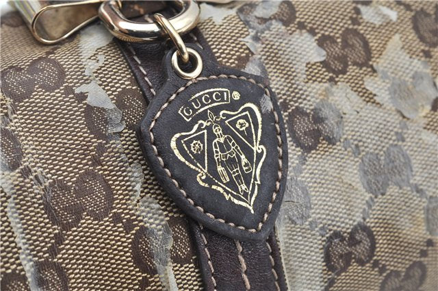 Authentic GUCCI GG Crystal Ribbon Hand Boston Bag PVC Leather 181485 Brown J9623