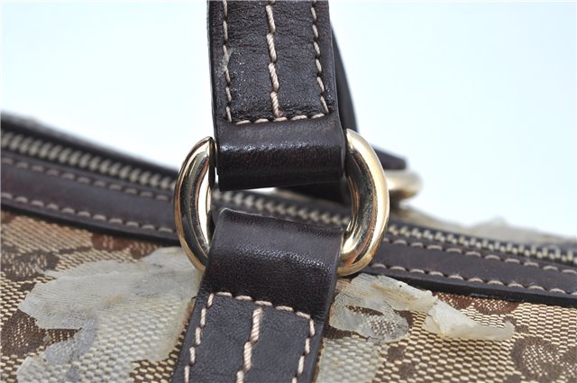 Authentic GUCCI GG Crystal Ribbon Hand Boston Bag PVC Leather 181485 Brown J9623