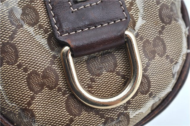 Authentic GUCCI GG Crystal Ribbon Hand Boston Bag PVC Leather 181485 Brown J9623