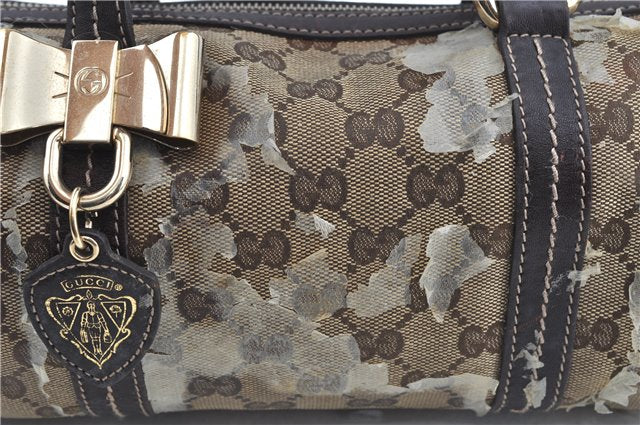 Authentic GUCCI GG Crystal Ribbon Hand Boston Bag PVC Leather 181485 Brown J9623