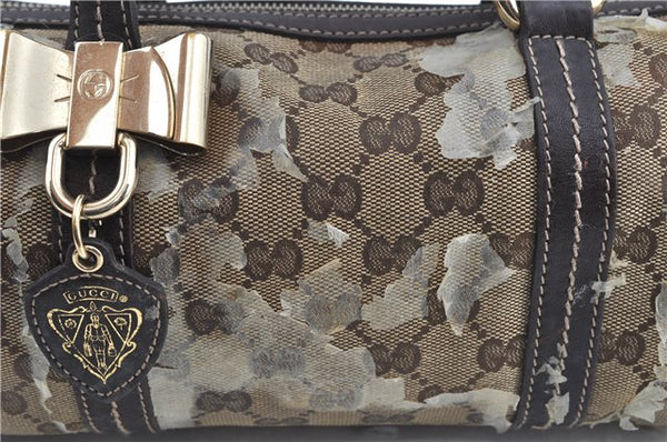 Authentic GUCCI GG Crystal Ribbon Hand Boston Bag PVC Leather 181485 Brown J9623