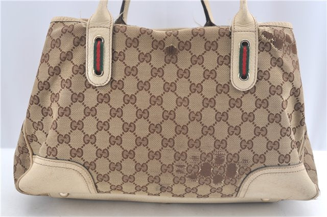 Authentic GUCCI Sherry Line Princy Ribbon Tote Bag GG Canvas 163805 Brown J9624