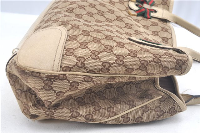 Authentic GUCCI Sherry Line Princy Ribbon Tote Bag GG Canvas 163805 Brown J9624