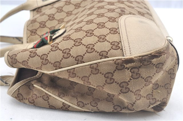 Authentic GUCCI Sherry Line Princy Ribbon Tote Bag GG Canvas 163805 Brown J9624