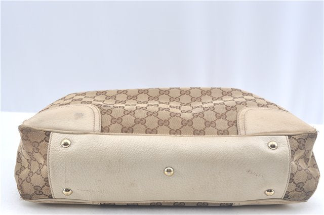 Authentic GUCCI Sherry Line Princy Ribbon Tote Bag GG Canvas 163805 Brown J9624