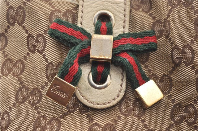 Authentic GUCCI Sherry Line Princy Ribbon Tote Bag GG Canvas 163805 Brown J9624