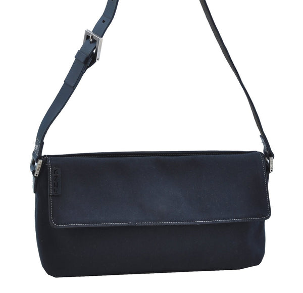 Authentic FENDI Vintage Shoulder Hand Bag Purse Canvas Leather Navy Blue J9628