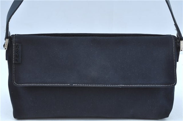 Authentic FENDI Vintage Shoulder Hand Bag Purse Canvas Leather Navy Blue J9628