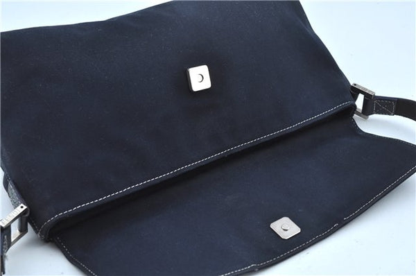 Authentic FENDI Vintage Shoulder Hand Bag Purse Canvas Leather Navy Blue J9628