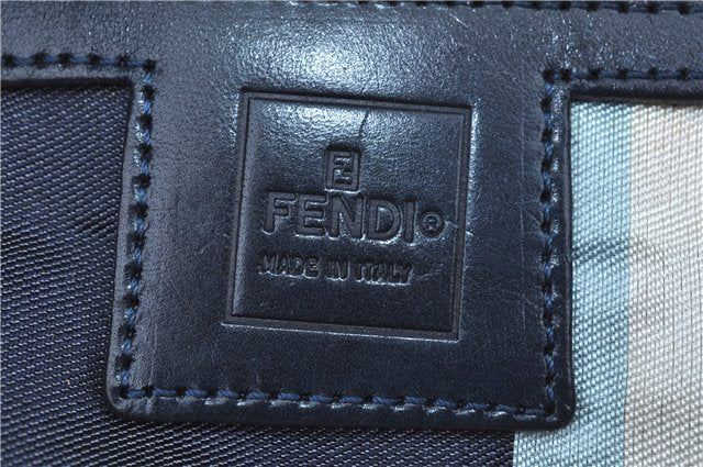Authentic FENDI Vintage Shoulder Hand Bag Purse Canvas Leather Navy Blue J9628