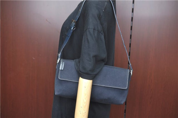 Authentic FENDI Vintage Shoulder Hand Bag Purse Canvas Leather Navy Blue J9628