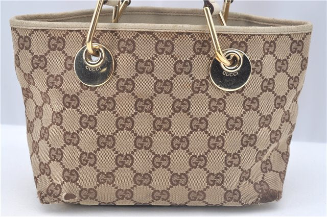 Authentic GUCCI Eclipse Hand Tote Bag GG Canvas Leather 120844 Brown Ivory J9633