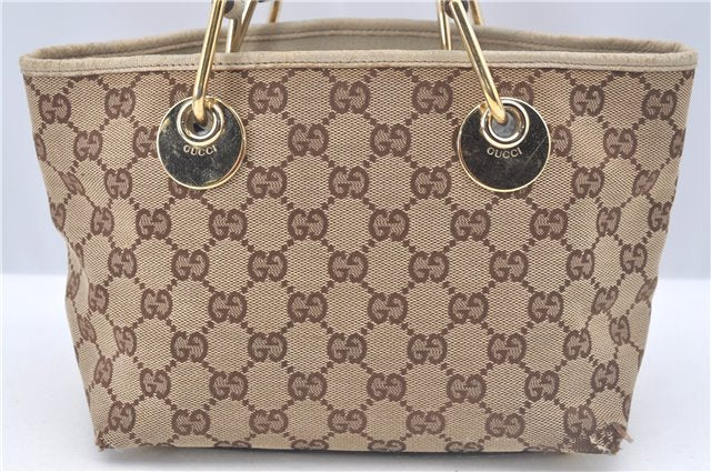 Authentic GUCCI Eclipse Hand Tote Bag GG Canvas Leather 120844 Brown Ivory J9633
