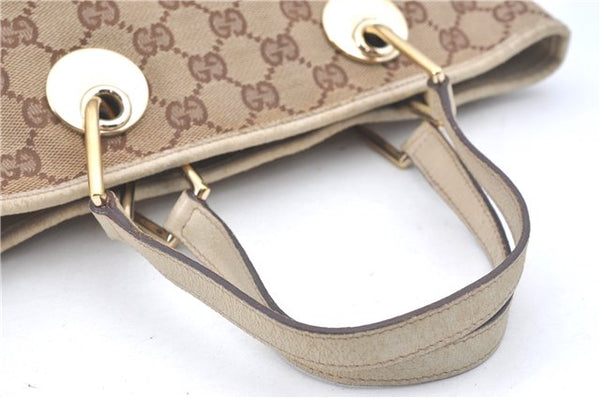 Authentic GUCCI Eclipse Hand Tote Bag GG Canvas Leather 120844 Brown Ivory J9633