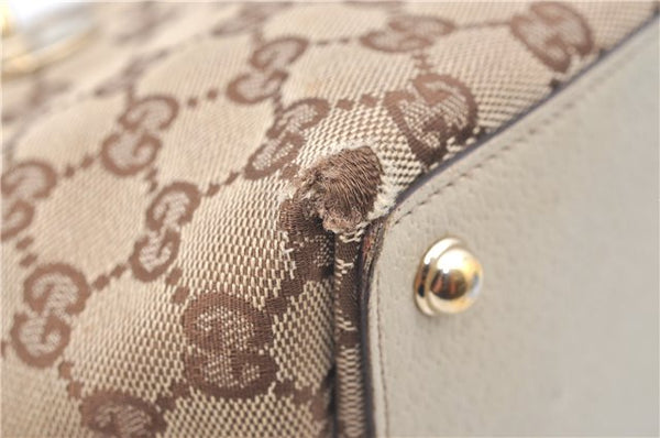 Authentic GUCCI Eclipse Hand Tote Bag GG Canvas Leather 120844 Brown Ivory J9633