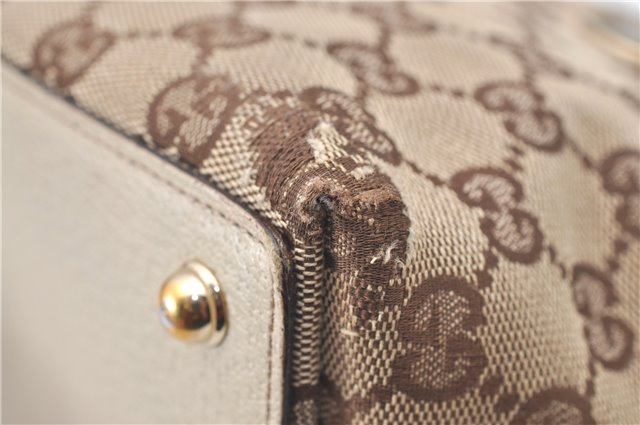 Authentic GUCCI Eclipse Hand Tote Bag GG Canvas Leather 120844 Brown Ivory J9633