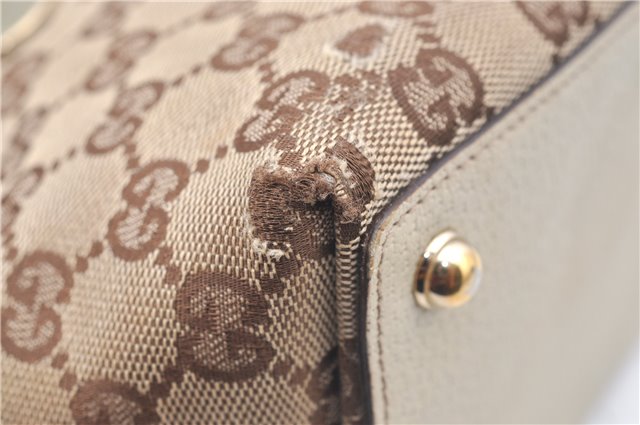 Authentic GUCCI Eclipse Hand Tote Bag GG Canvas Leather 120844 Brown Ivory J9633