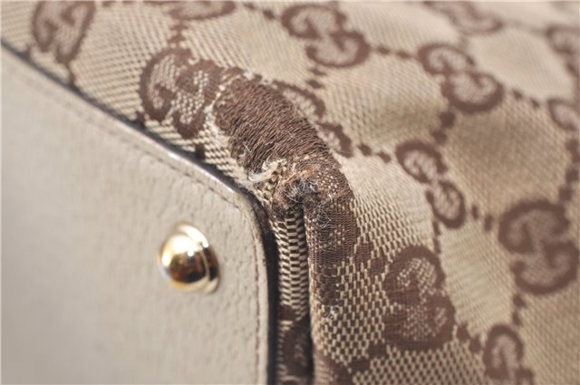 Authentic GUCCI Eclipse Hand Tote Bag GG Canvas Leather 120844 Brown Ivory J9633