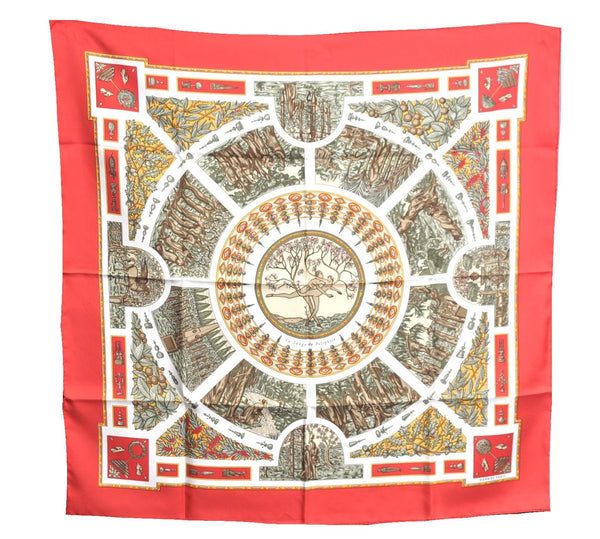 Authentic HERMES Carre 90 Scarf "le songe de poliphile" Silk Red Box J9645