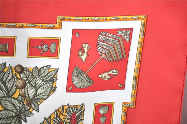 Authentic HERMES Carre 90 Scarf "le songe de poliphile" Silk Red Box J9645