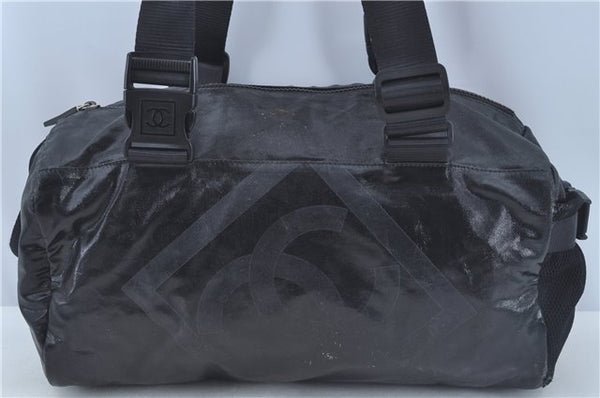 Authentic CHANEL Sports Line CC Logo Shoulder Boston Bag PVC Nylon Black J9647