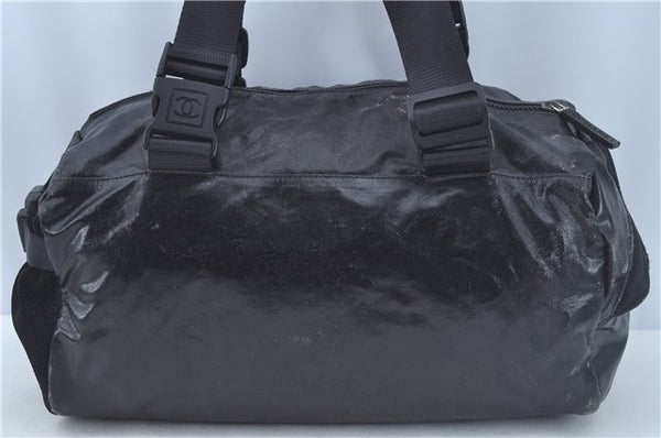 Authentic CHANEL Sports Line CC Logo Shoulder Boston Bag PVC Nylon Black J9647