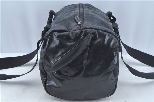 Authentic CHANEL Sports Line CC Logo Shoulder Boston Bag PVC Nylon Black J9647