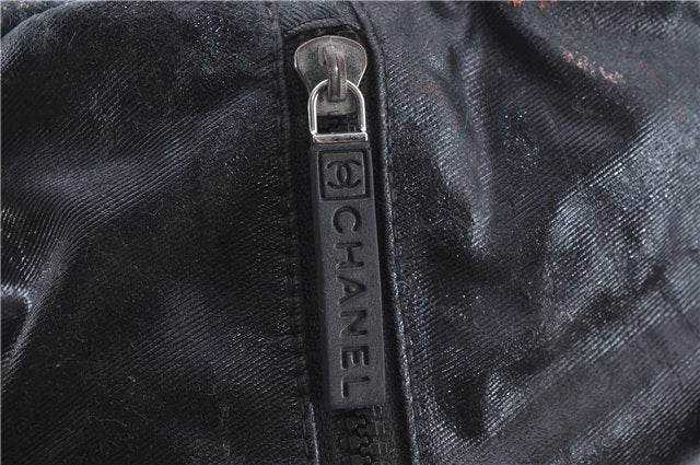 Authentic CHANEL Sports Line CC Logo Shoulder Boston Bag PVC Nylon Black J9647
