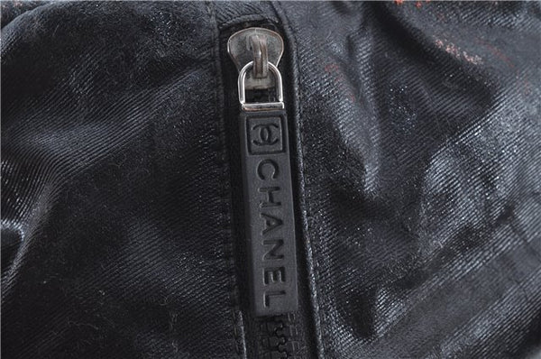 Authentic CHANEL Sports Line CC Logo Shoulder Boston Bag PVC Nylon Black J9647