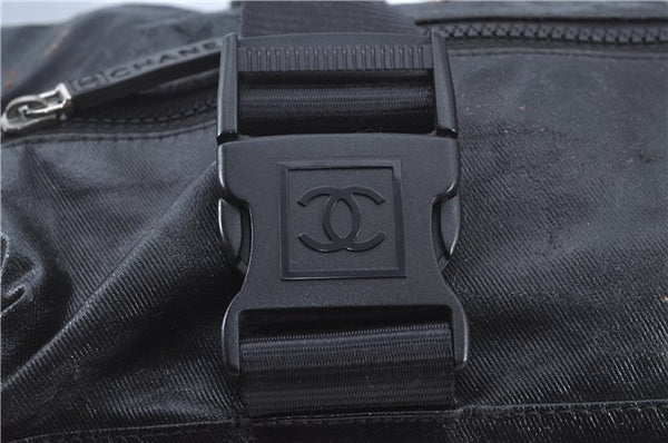 Authentic CHANEL Sports Line CC Logo Shoulder Boston Bag PVC Nylon Black J9647