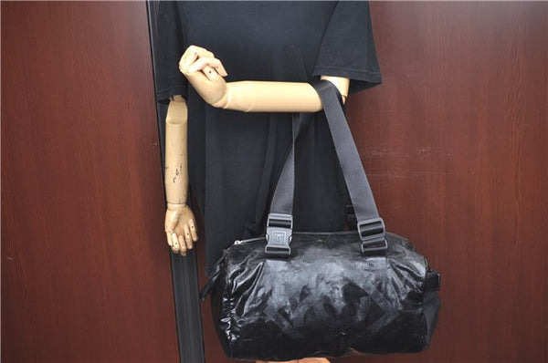 Authentic CHANEL Sports Line CC Logo Shoulder Boston Bag PVC Nylon Black J9647