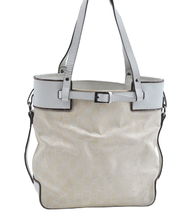 Authentic GUCCI Shoulder Tote Bag Purse GG Canvas Leather 107757 White J9650