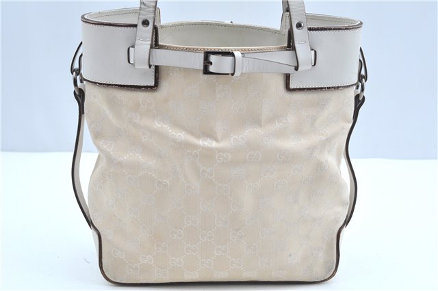 Authentic GUCCI Shoulder Tote Bag Purse GG Canvas Leather 107757 White J9650