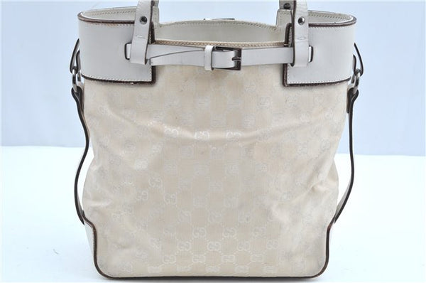 Authentic GUCCI Shoulder Tote Bag Purse GG Canvas Leather 107757 White J9650