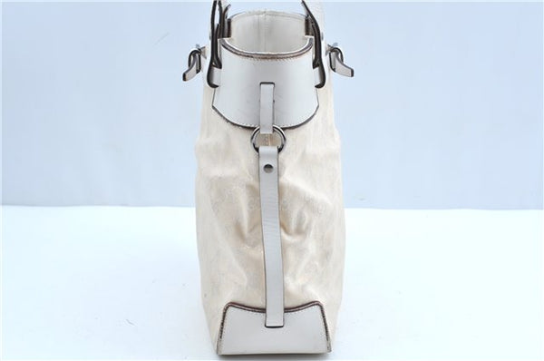 Authentic GUCCI Shoulder Tote Bag Purse GG Canvas Leather 107757 White J9650