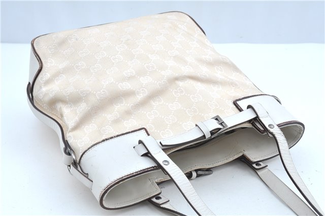 Authentic GUCCI Shoulder Tote Bag Purse GG Canvas Leather 107757 White J9650