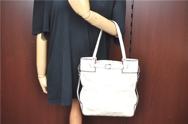 Authentic GUCCI Shoulder Tote Bag Purse GG Canvas Leather 107757 White J9650
