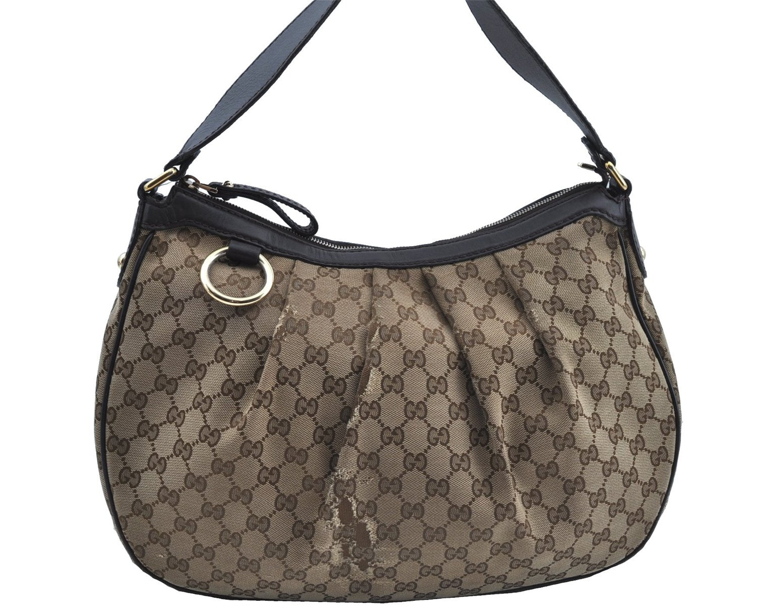 Authentic GUCCI Sukey Shoulder Tote Bag GG Canvas Leather 362726 Brown J9656