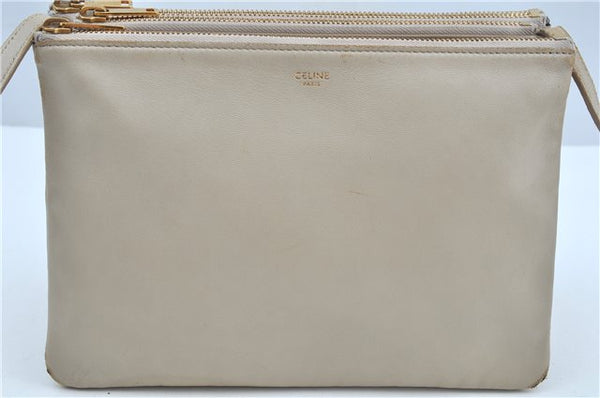 Authentic CELINE TRIO Shoulder Cross Body Bag Purse Leather Ivroy J9671