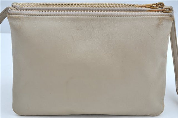 Authentic CELINE TRIO Shoulder Cross Body Bag Purse Leather Ivroy J9671