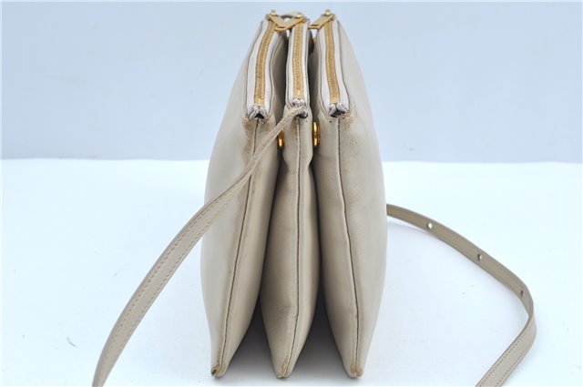 Authentic CELINE TRIO Shoulder Cross Body Bag Purse Leather Ivroy J9671