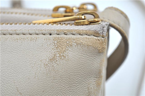 Authentic CELINE TRIO Shoulder Cross Body Bag Purse Leather Ivroy J9671