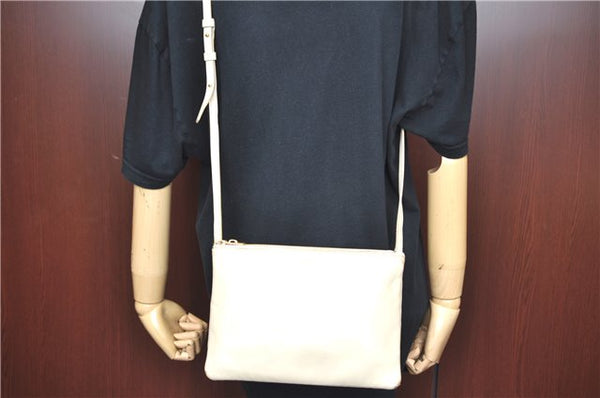 Authentic CELINE TRIO Shoulder Cross Body Bag Purse Leather Ivroy J9671