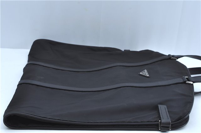 Authentic PRADA Nylon Tessuto Leather Garment Cover Black J9678