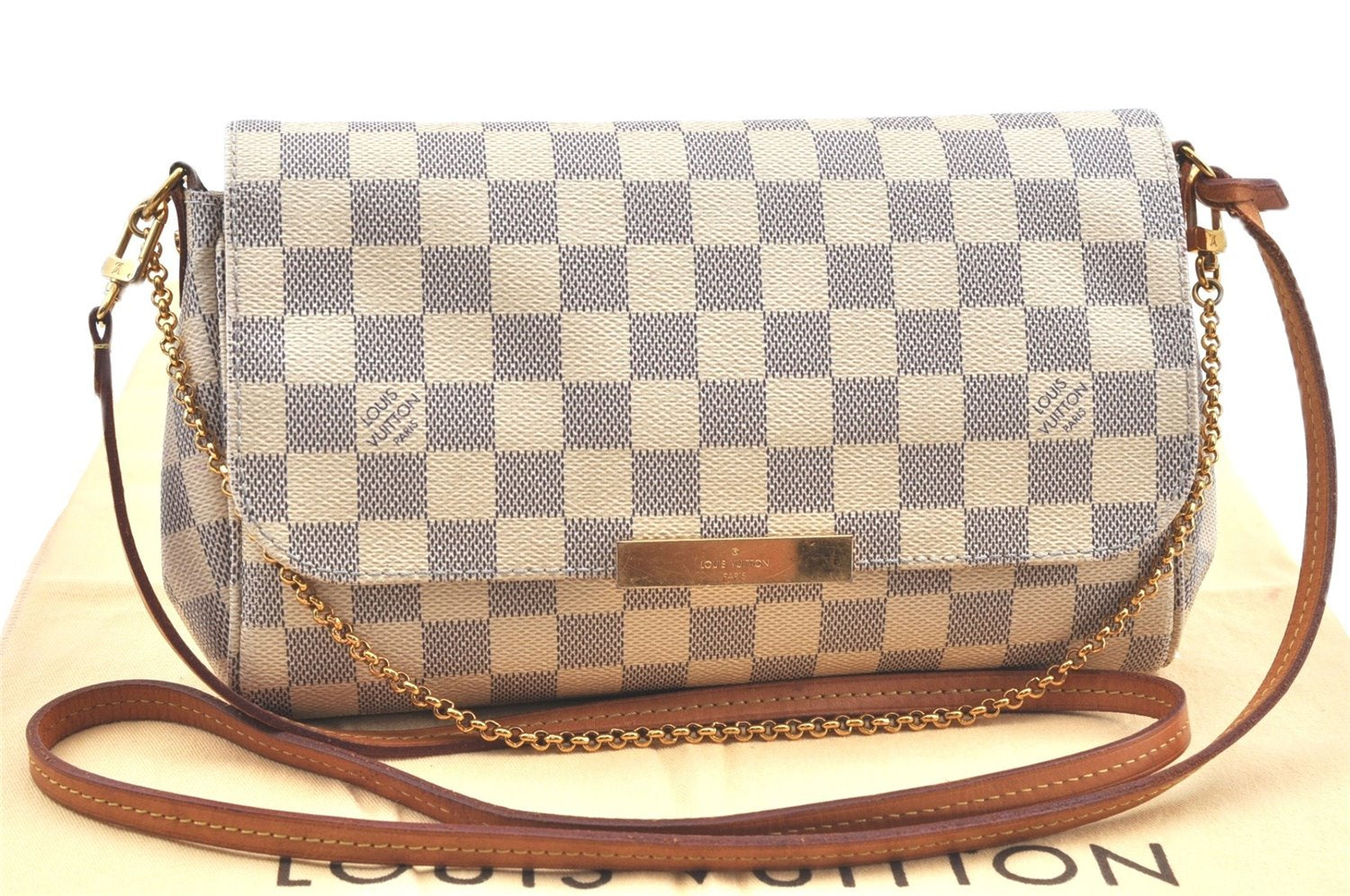 Auth Louis Vuitton Damier Azur Favorite MM Shoulder Clutch Bag N41275 LV J9680