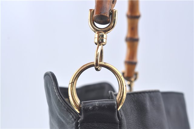 Authentic GUCCI Bamboo 2way Hand Shoulder Crossbody Bag Leather Black Junk J9695
